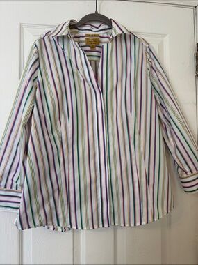Taylor Investments Gold Label Non-Iron Striped Blouse Sz 14